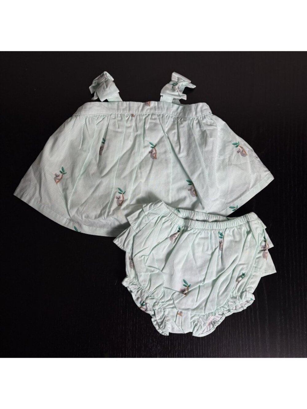 JANIE and JACK Baby Girl 0-3M Dress & Bloomers Set Green Striped Koala Print